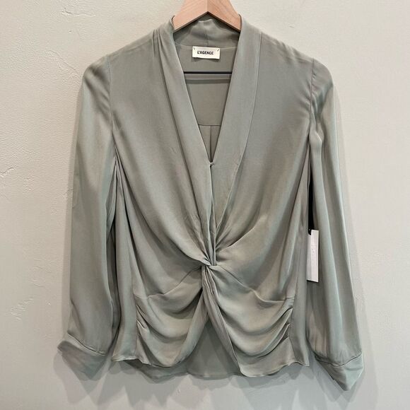 NWT L'AGENCE Green Front Twist Hem Blouse - Picture 1 of 11